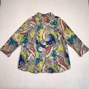 Investments Gold Label Shirt Button Up‎ Taylor Style Non-Iron Paisley Bright 14W